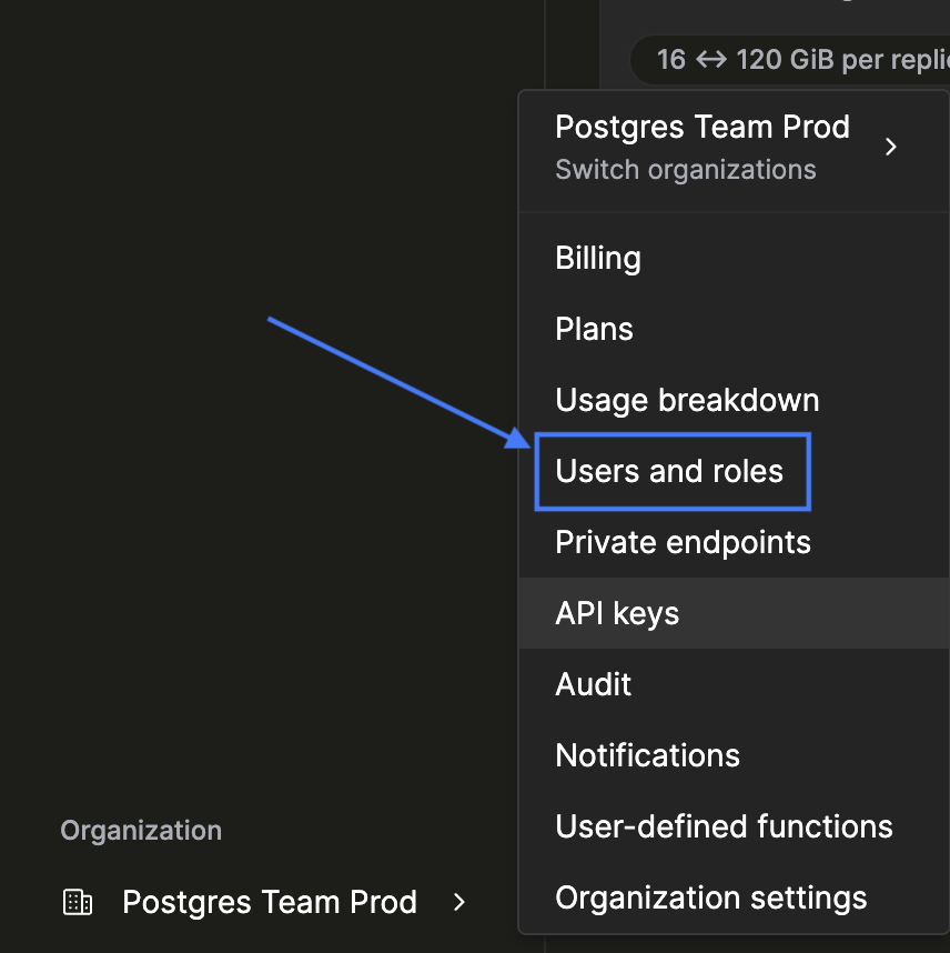Users and roles 메뉴